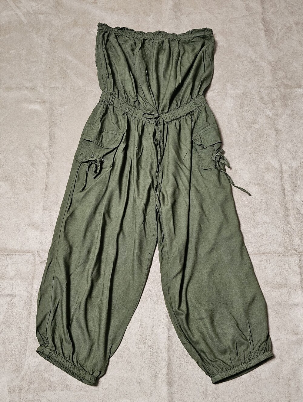 Cute Olive Green Strapless Cargo Jumpsuit